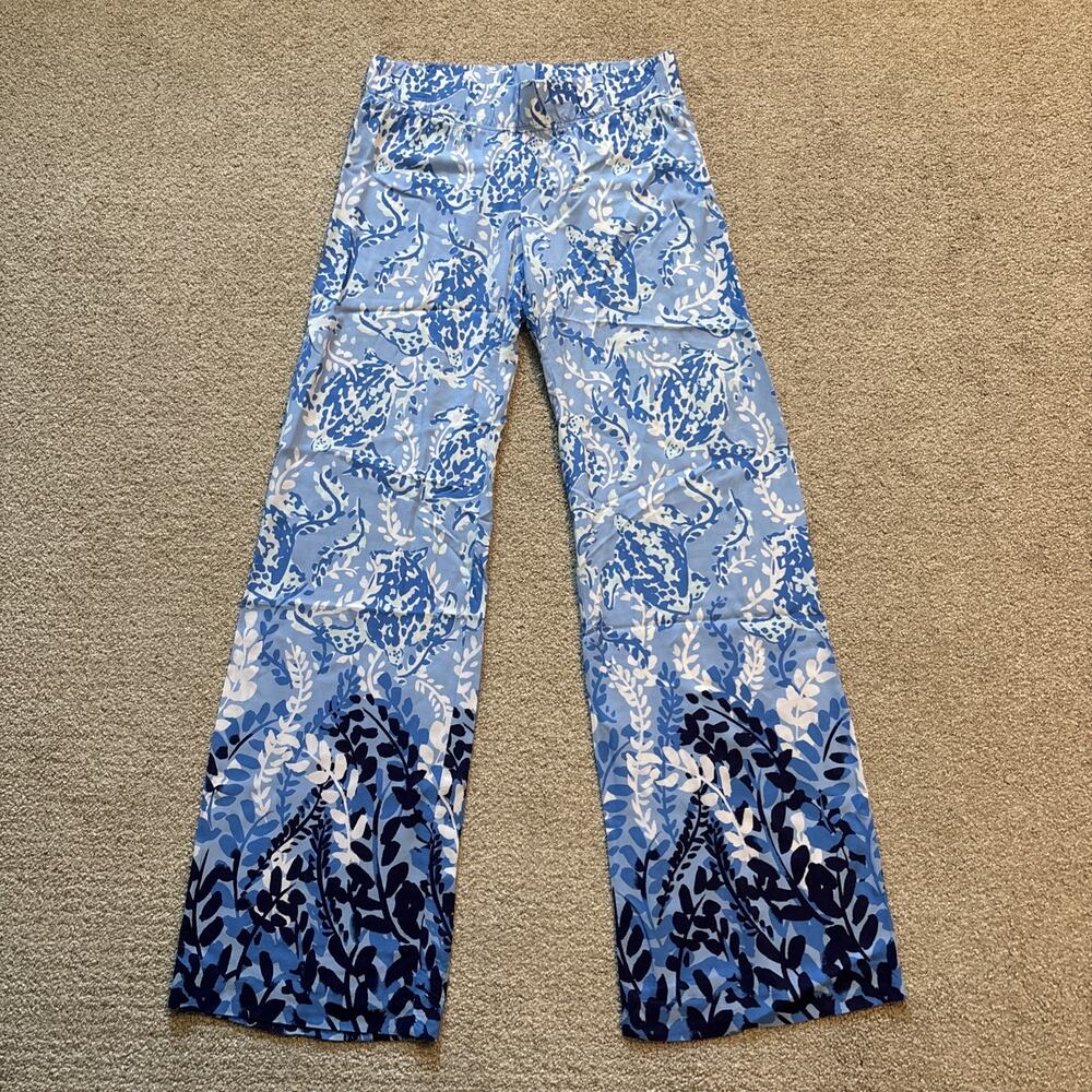Lilly Pulitzer Bal Harbour Palazzo Pants Blue Peri Turtley Awesome Rayon Sz XS